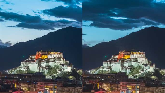 西藏拉萨市城市风景日落夜景延时