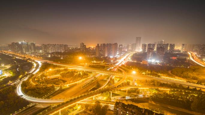 西安三桥立交城市立交桥日转夜车流延时摄影