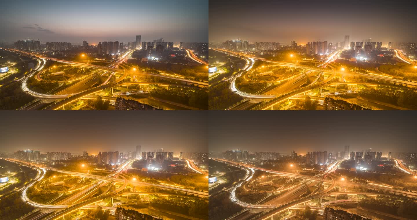 西安三桥立交城市立交桥日转夜车流延时摄影