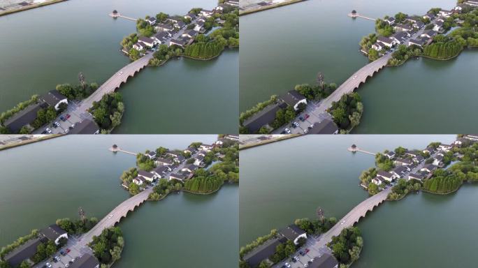 苏州金鸡湖李公堤风景航拍