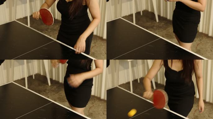 年轻的亚洲成年女性在室内打乒乓球