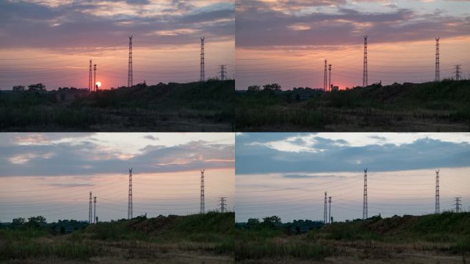 电网塔背景下日落2