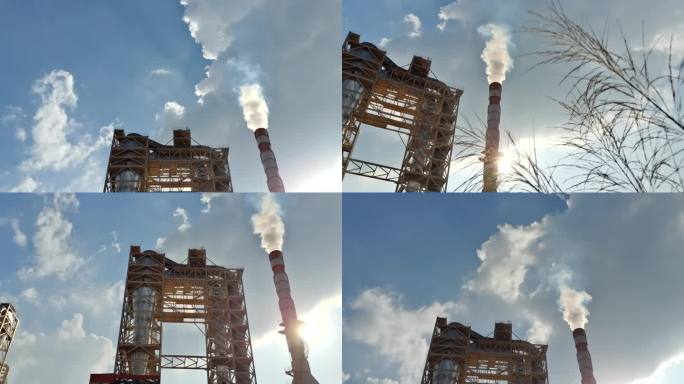 空气污染的工厂烟囱浓烟滚滚 工业 排废气