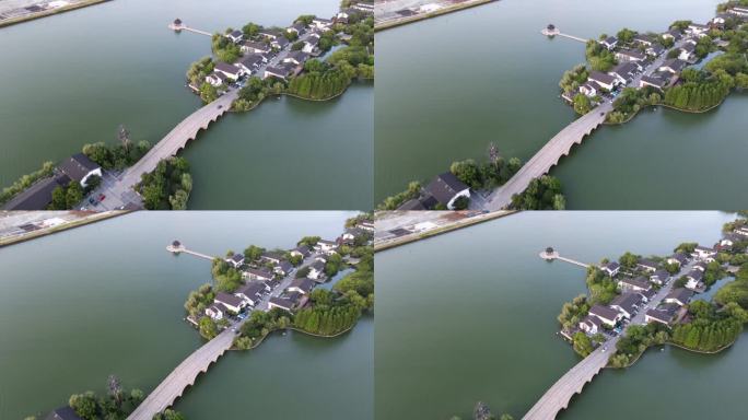 苏州金鸡湖李公堤风景航拍