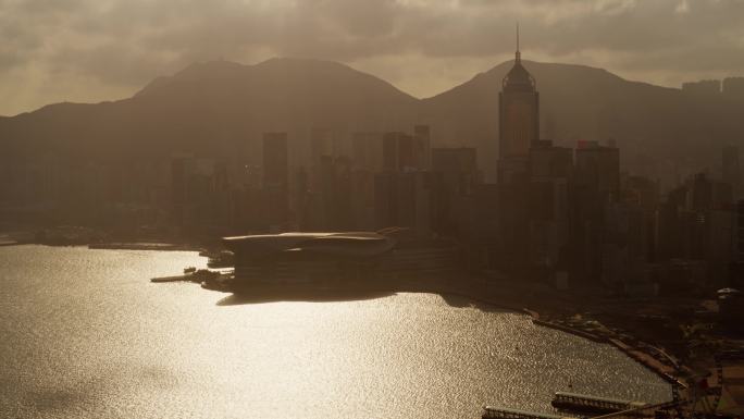 香港航拍城市日出大景