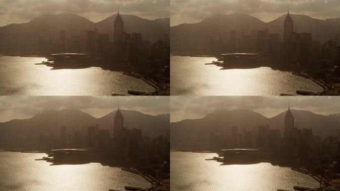 香港航拍城市日出大景