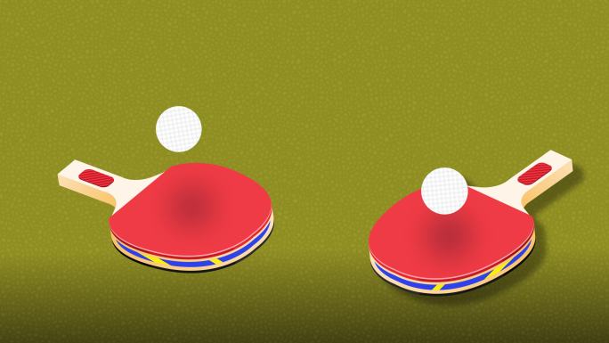 乒乓球动画背景。乒乓球从球拍上反弹。数字生成的带有标题空间的背景动画。