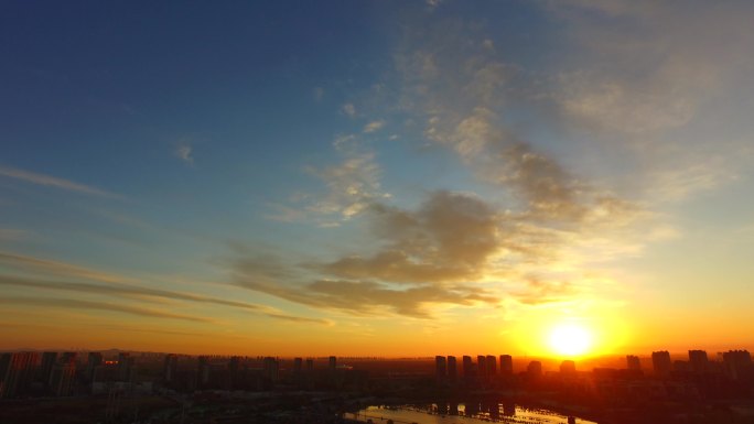 北京通州大运河商务区日出东方黎明早晨太阳