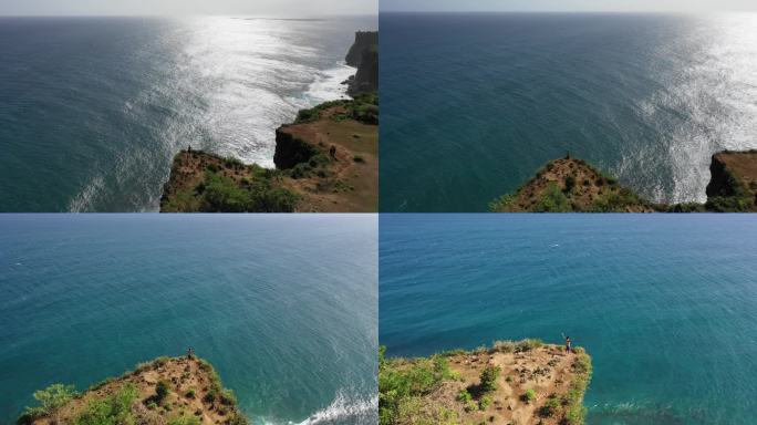 航拍巴厘岛海边悬崖海浪