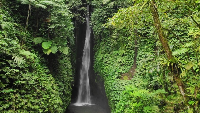 旅拍巴厘岛雨林瀑布航拍绿植山间