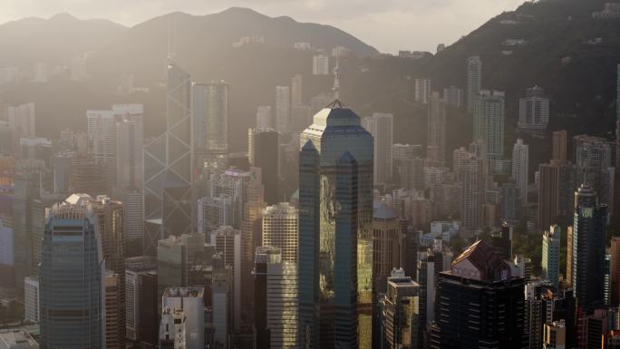 香港航拍城市日出大景中环中心