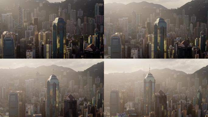 香港航拍城市日出大景中环中心