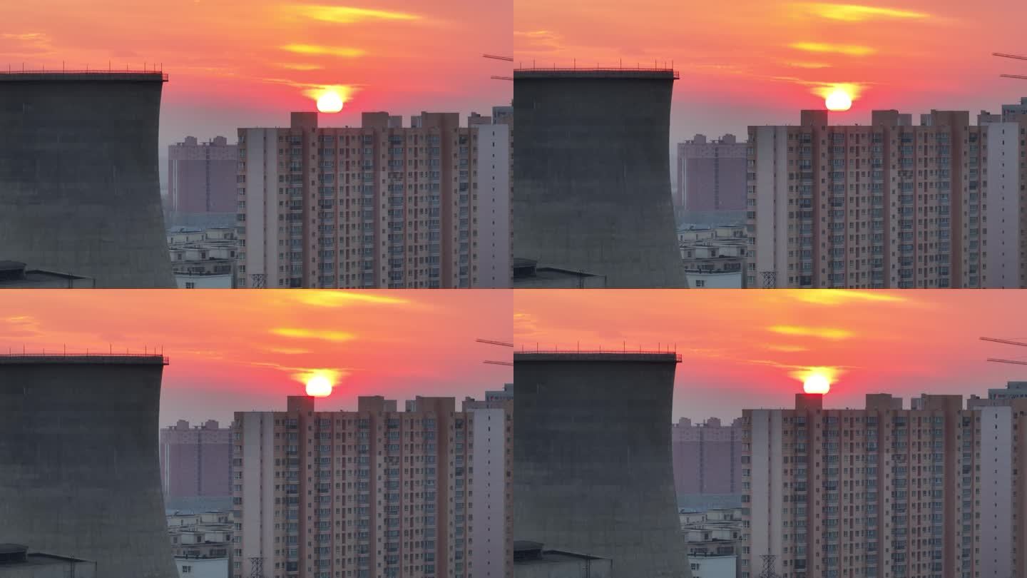 航拍新疆城市夕阳落日