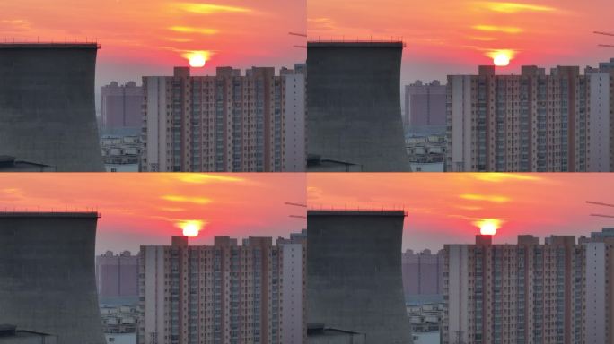 航拍新疆城市夕阳落日