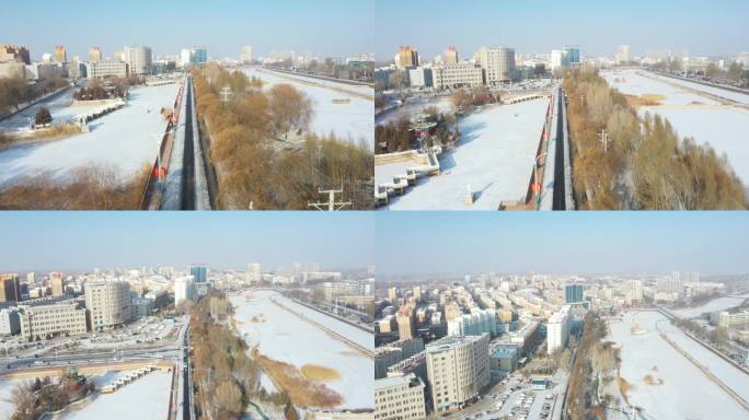临泽县冬季城市航拍