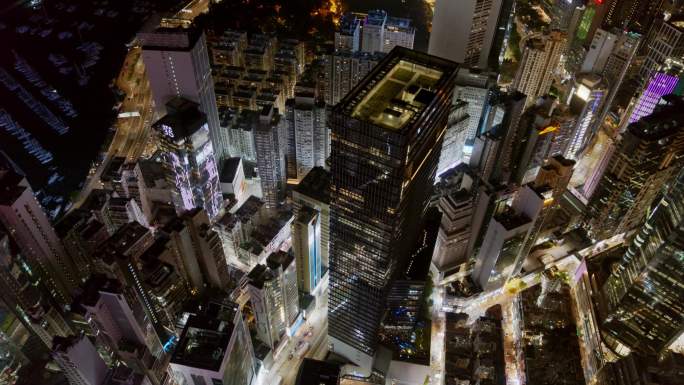 香港航拍港岛铜锣湾夜景