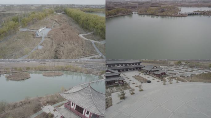 航拍 湿地 水域 芦苇 公园 池塘 西北