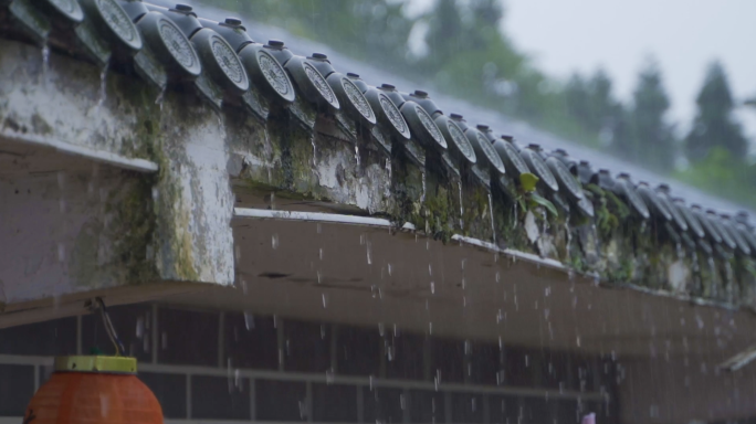 唯美下雨屋檐滴水意境空镜头-谷雨清新雨景