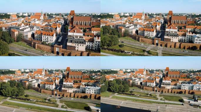 在波兰度假-鸟瞰维斯瓦河上的托伦老城