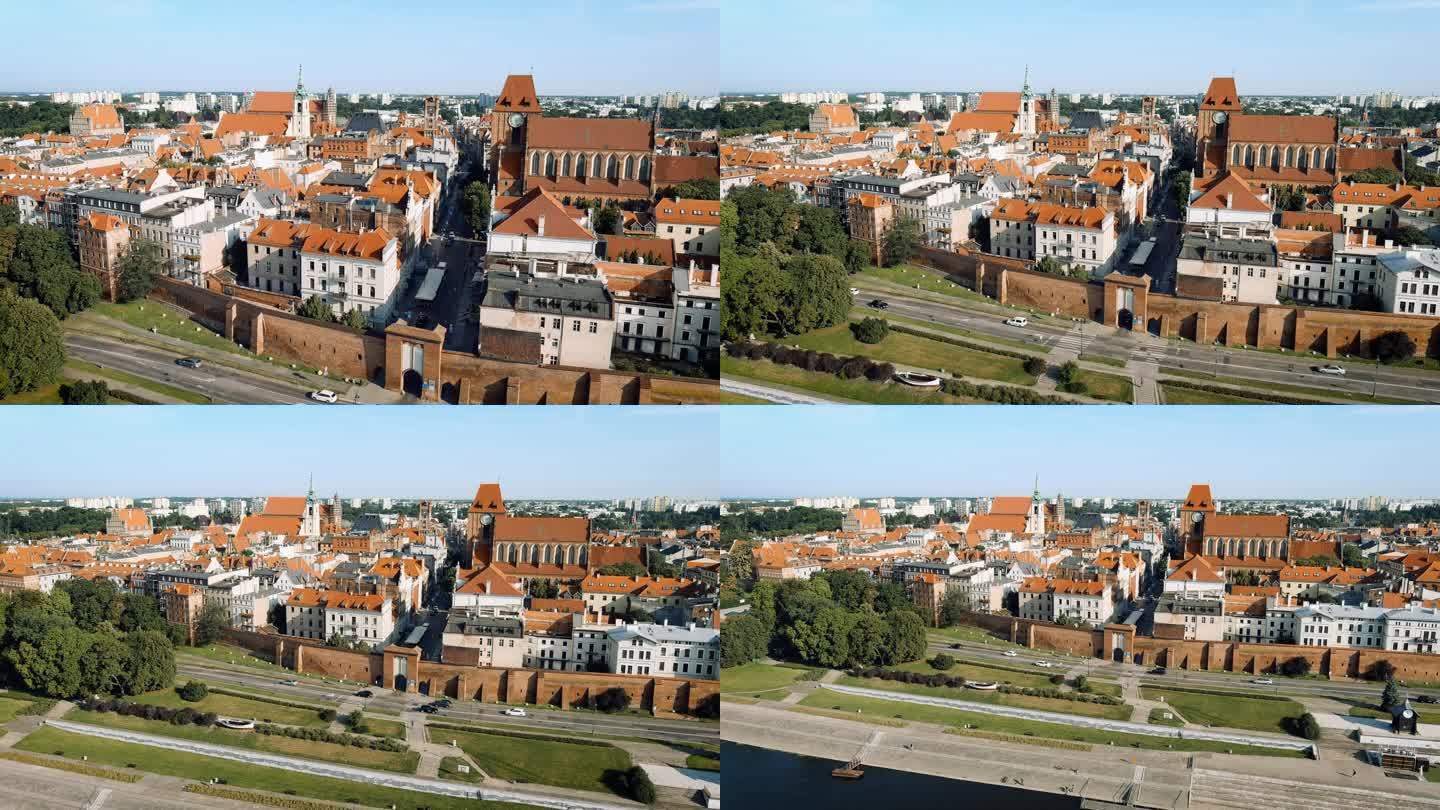 在波兰度假-鸟瞰维斯瓦河上的托伦老城