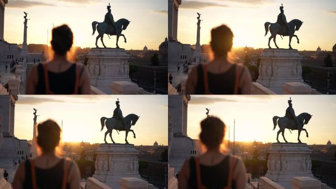 从罗马的Altare della Patria看到的女游客