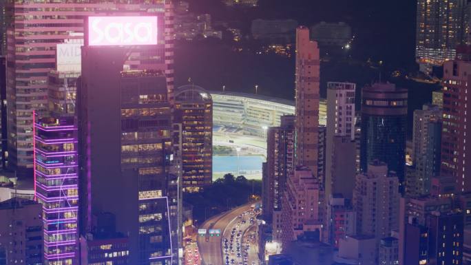 香港航拍港岛铜锣湾夜景