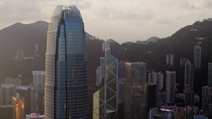 香港航拍城市日出大景中银大厦IFC
