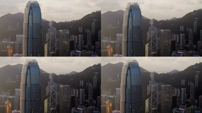 香港航拍城市日出大景中银大厦IFC