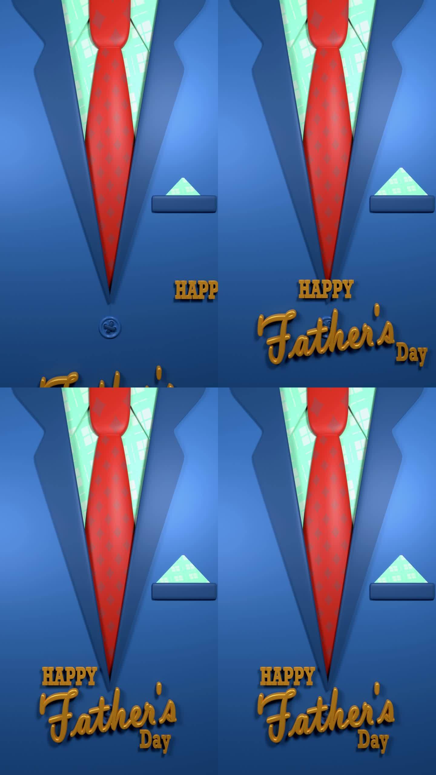 垂直优雅的现代快乐父亲节贺卡设计，蓝色西装和红色领带，4K分辨率