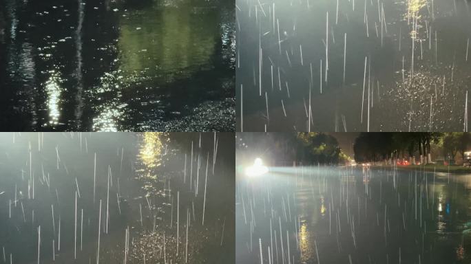 晚上马路上下雨车灯