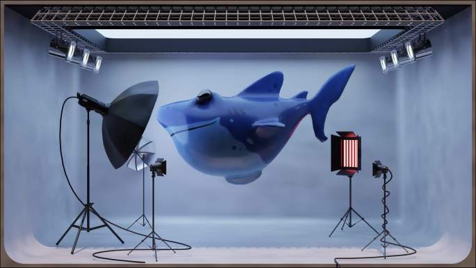 欢快摄影棚小鲨鱼裸眼3D【带工程】