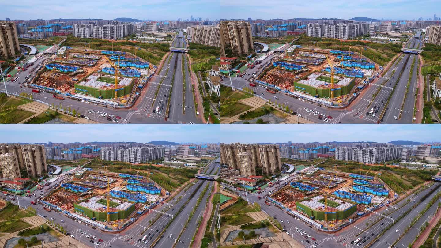 俯拍城市发展房地产开发建筑工地