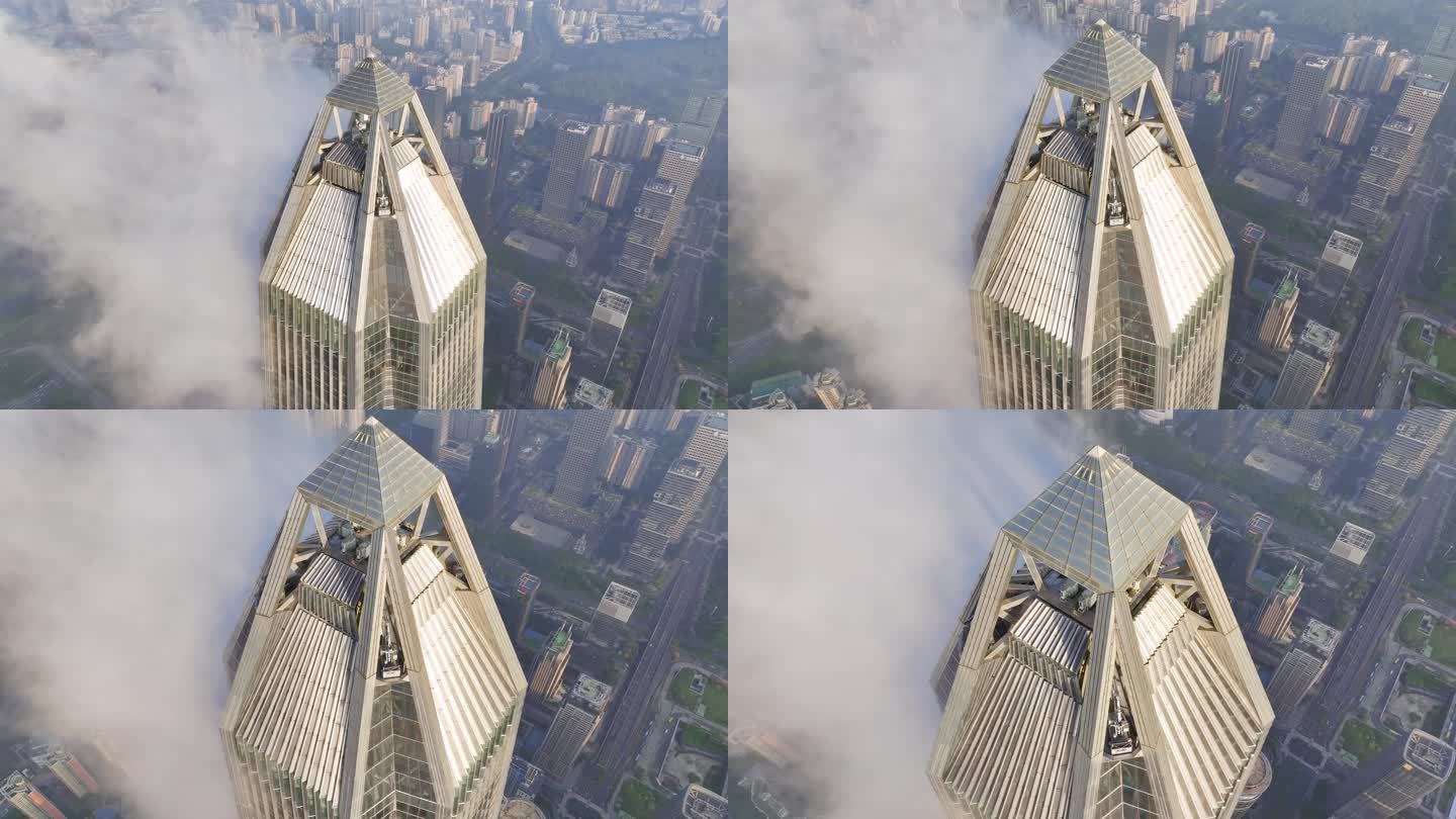 4K正版-俯拍平安大厦钻石顶平流雾01