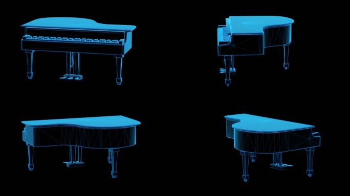 蓝色科技线条钢琴透明通道素材