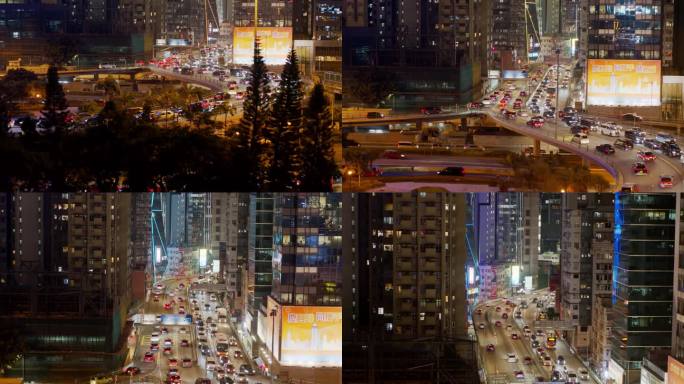 香港航拍港岛铜锣湾道路夜景