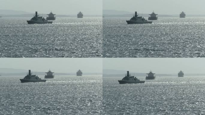 达达尼尔海峡军舰和货船的侧影