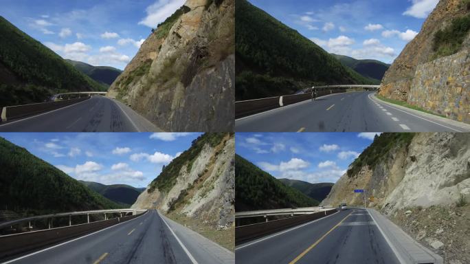 山中的实时空路行驶驾驶汽车视觉视角
