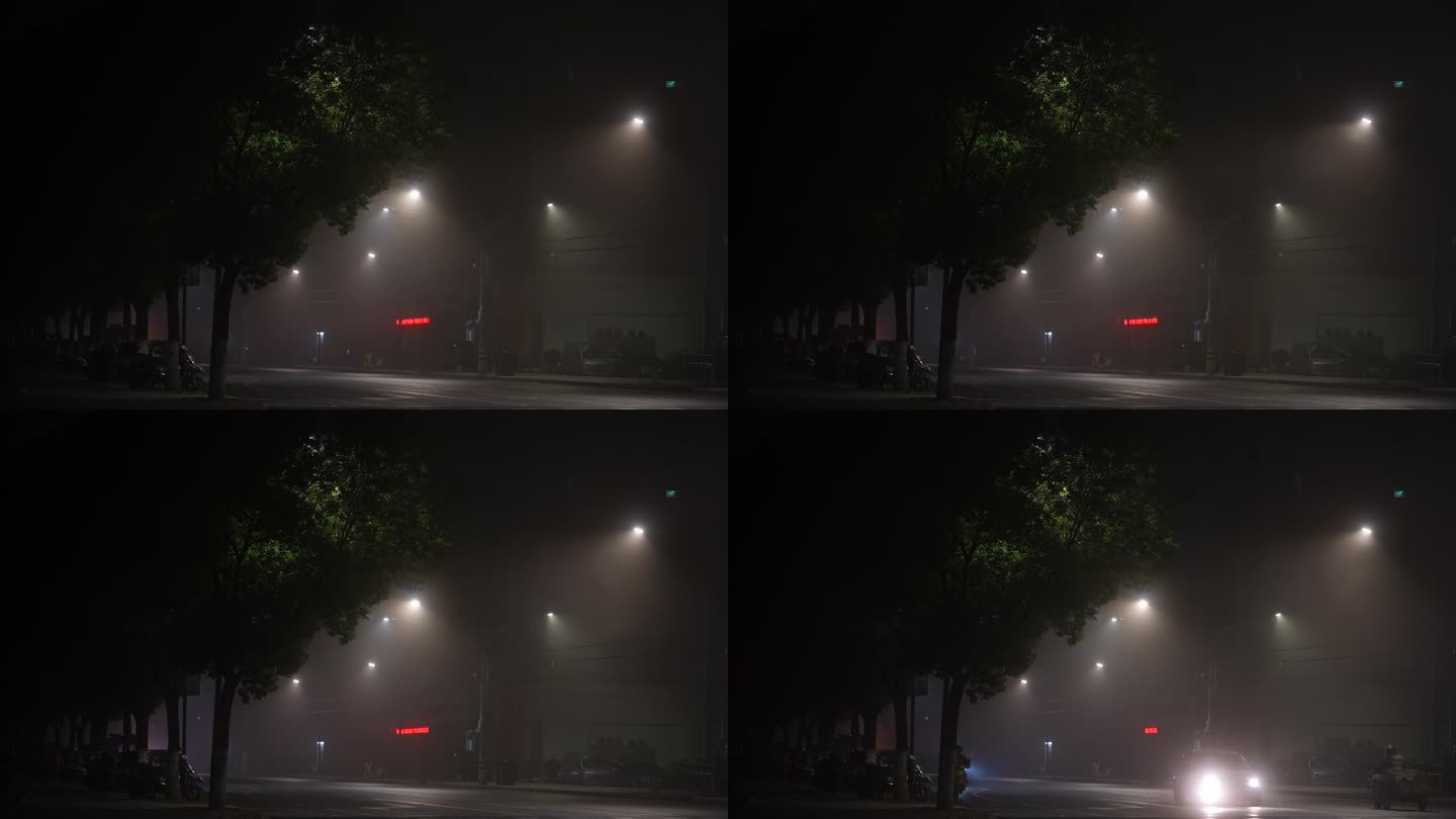 江南城市早晨凌晨街道大雾车辆行人电瓶车