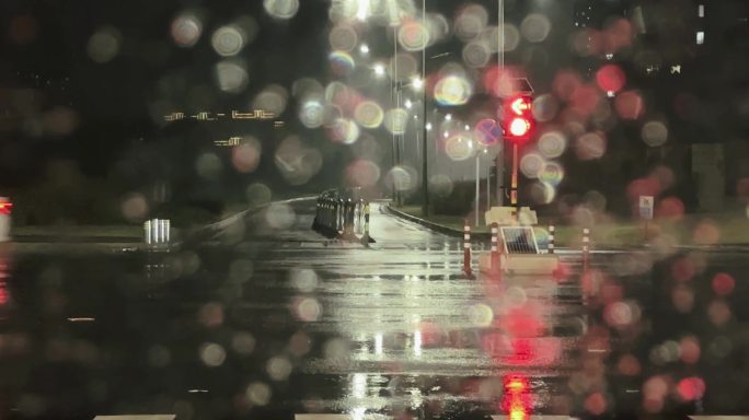 下雨红绿灯路口晚上下雨夜里下雨