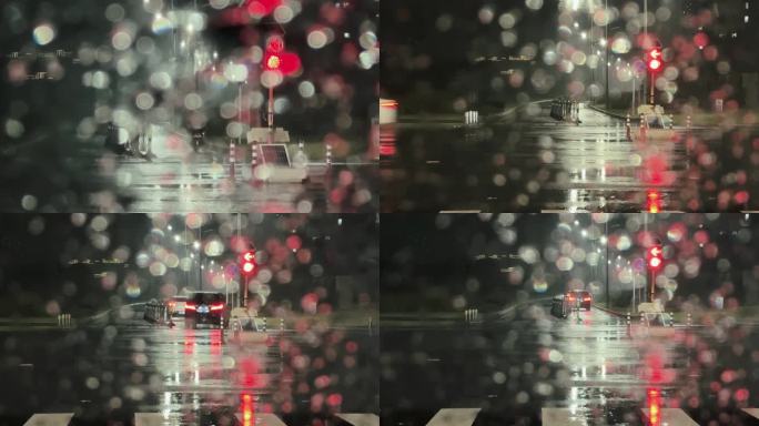 下雨红绿灯路口晚上下雨夜里下雨