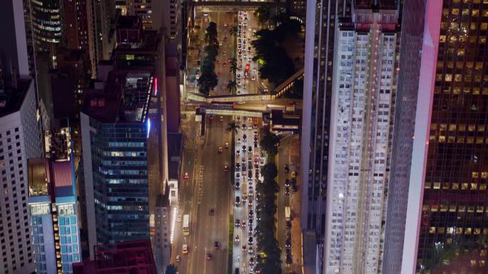 香港航拍港岛铜锣湾道路夜景