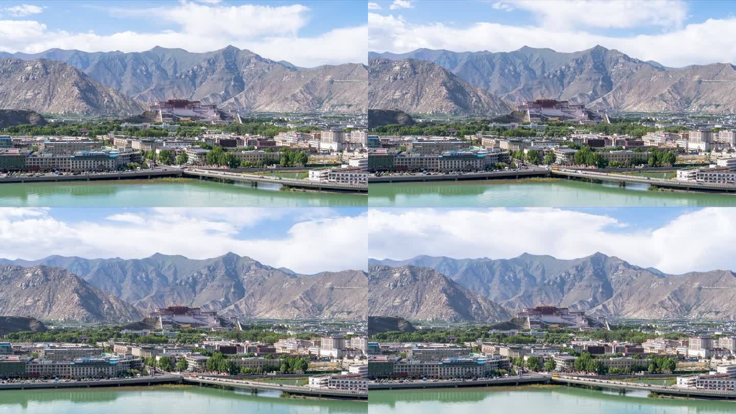 西藏拉萨布达拉宫城市风光全景延时