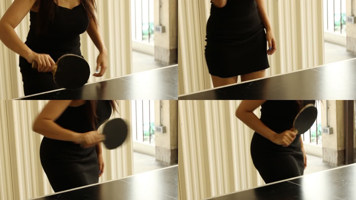 年轻的亚洲成年人在室内打乒乓球乒乓球