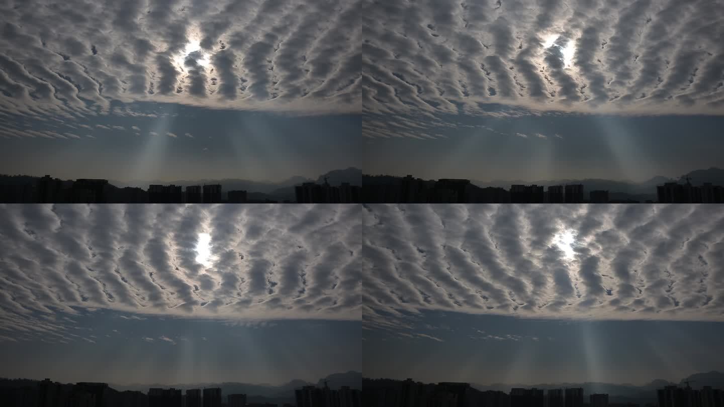 太阳光束穿过云层延时摄影