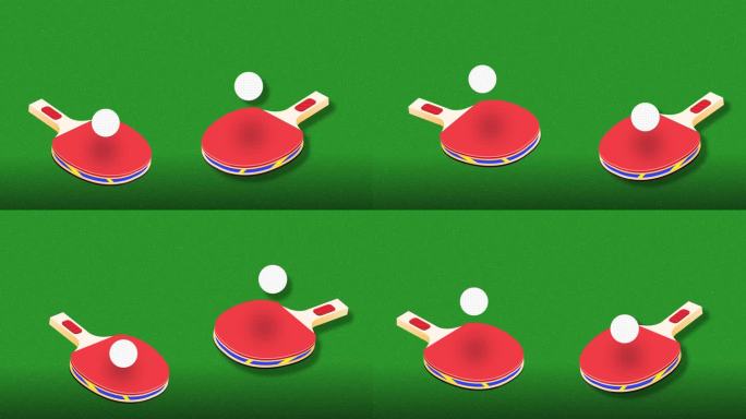 乒乓球动画背景。乒乓球从球拍上反弹。数字生成的带有标题空间的背景动画。