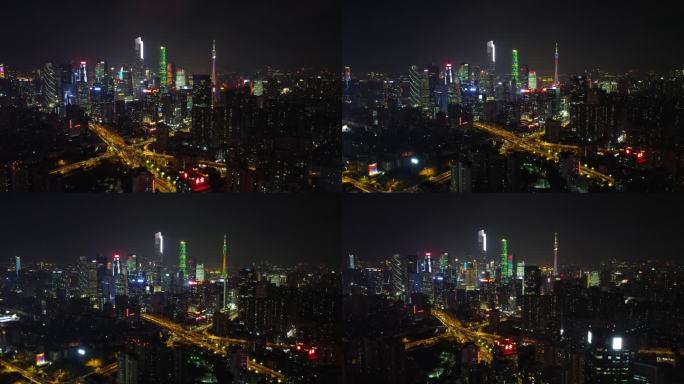 4K航拍广州夜景大景广州塔车流繁华都市