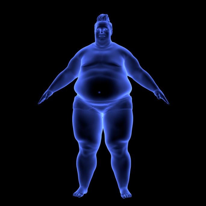 3D人物科技蓝色男人从胖到瘦减肥带通道