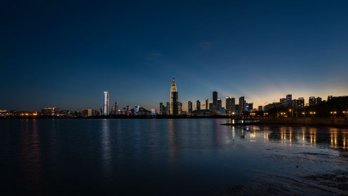 深圳城市天际线夜景航拍写字楼灯光繁华