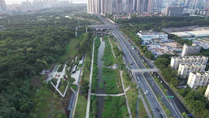 沙河立交 车流 大沙河公园 航拍沙河西路