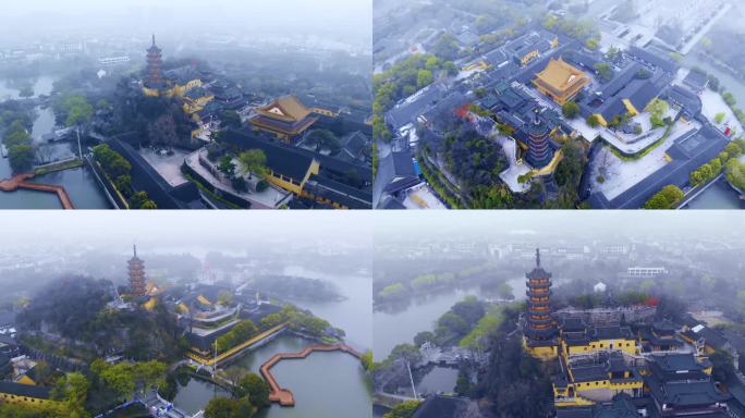 江苏镇江金山寺 航拍风景 寺庙 三山风景